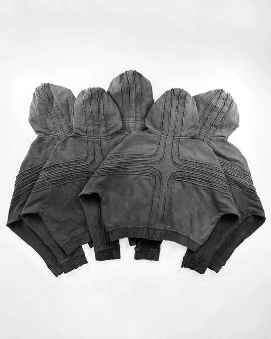 Retro Streetwear Cross Patchwork Hip Hop Zipper Hoodie Men Women Gothic Fashion Working Clothes Jacket Y2K Punk Hole Sweatshirt