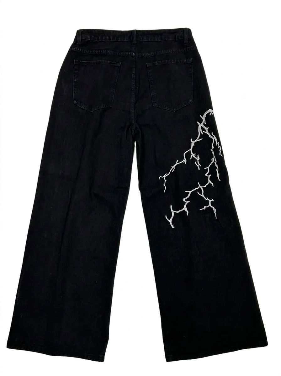 AconaStudio Lightning Baggy Denim Jeans – black, wide-leg silhouette