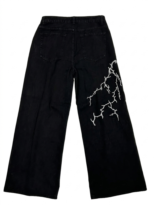 AconaStudio Lightning Baggy Denim Jeans – black, wide-leg silhouette