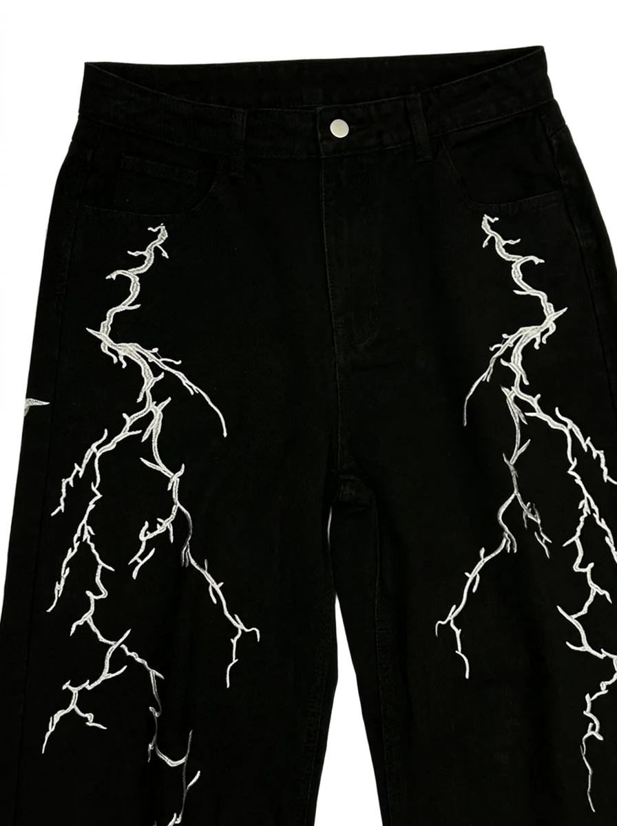 AconaStudio Lightning Baggy Denim Jeans – black, wide-leg silhouette