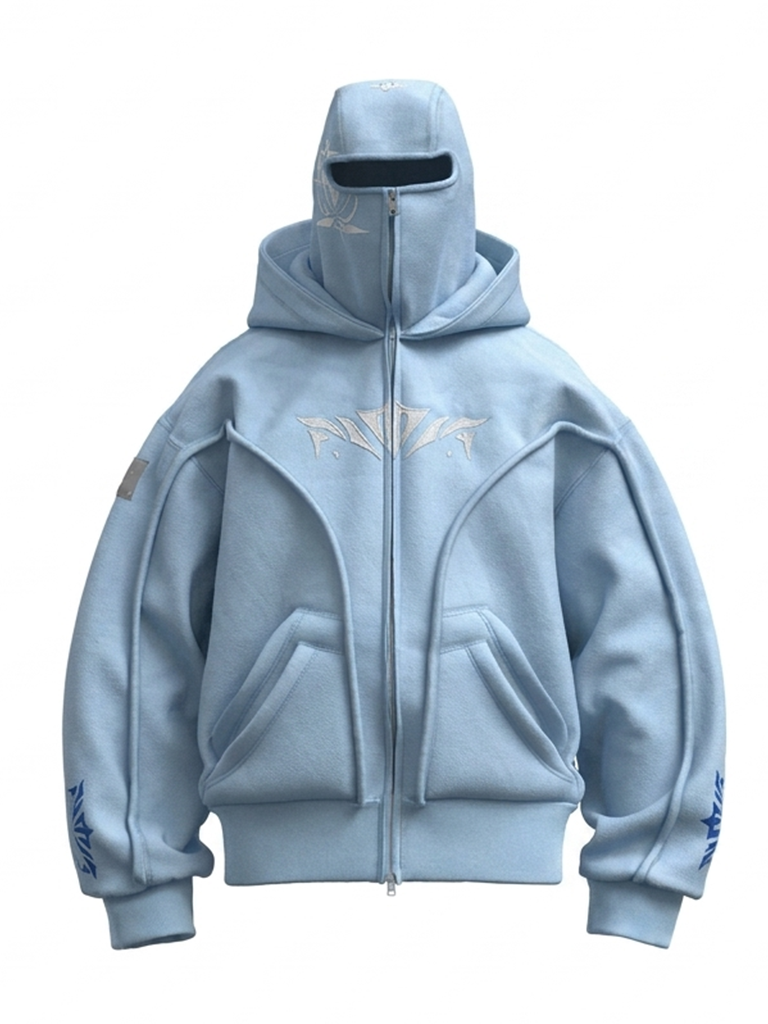 AconaStudio Balaclava Ninja Zip-Up Hoodie – oversized, washed finish