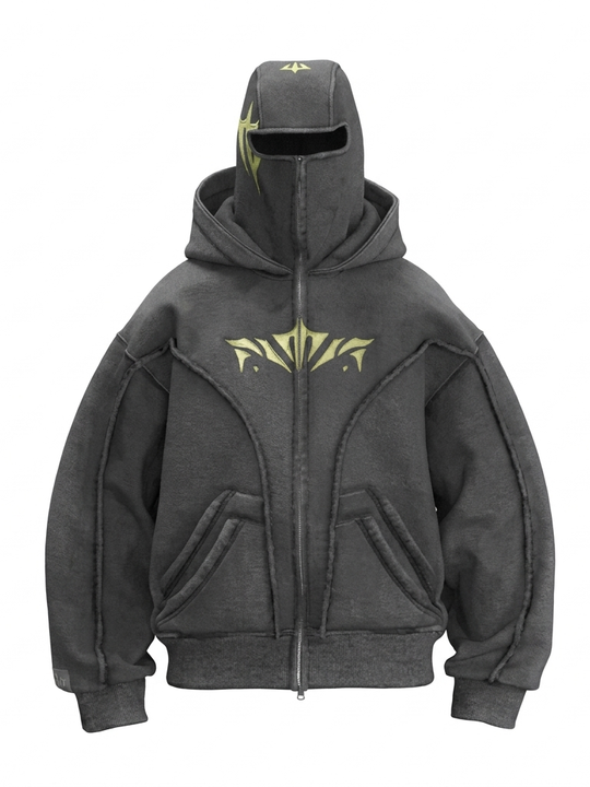 AconaStudio Balaclava Ninja Zip-Up Hoodie – oversized, washed finish