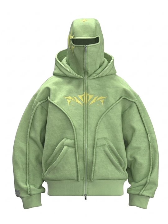 AconaStudio Balaclava Ninja Zip-Up Hoodie – oversized, washed finish