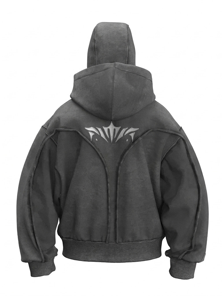 AconaStudio Balaclava Ninja Zip-Up Hoodie – oversized, washed finish