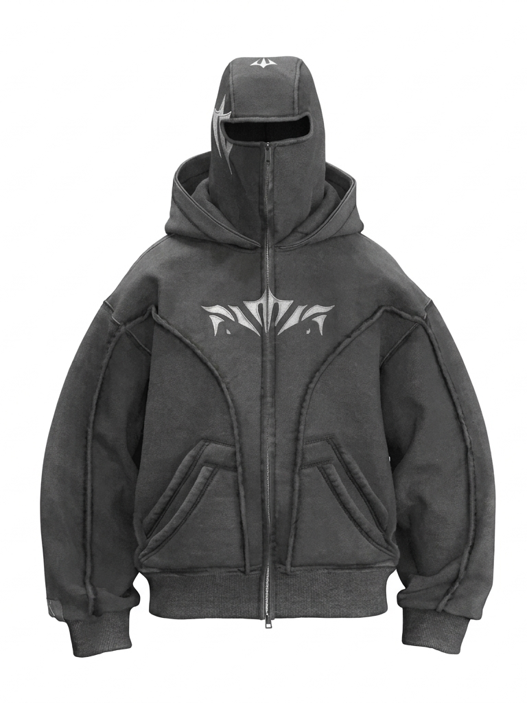 AconaStudio Balaclava Ninja Zip-Up Hoodie – oversized, washed finish