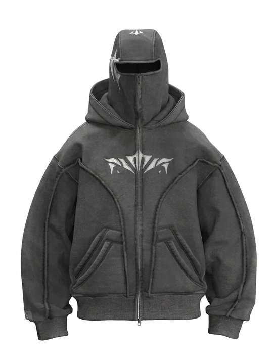AconaStudio Balaclava Ninja Zip-Up Hoodie – oversized, washed finish