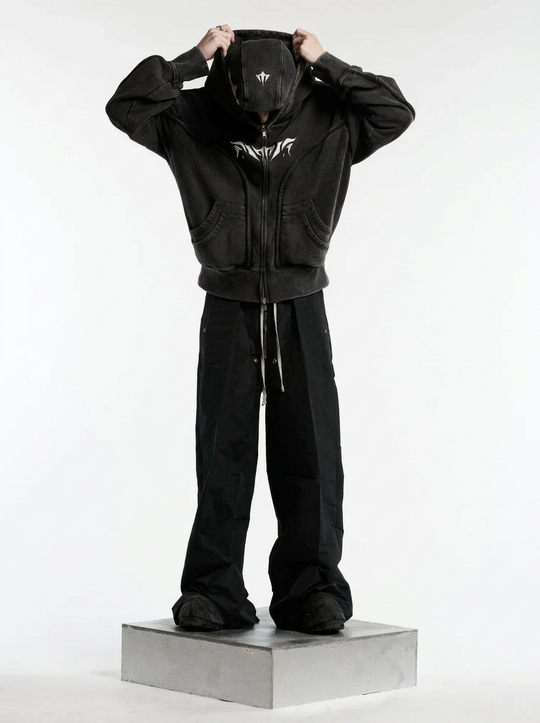 AconaStudio Balaclava Ninja Zip-Up Hoodie – oversized, washed finish