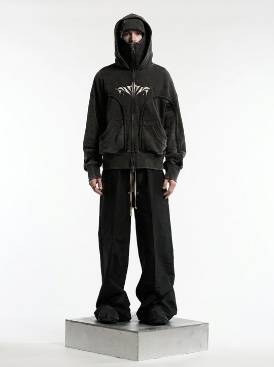 AconaStudio Balaclava Ninja Zip-Up Hoodie – oversized, washed finish
